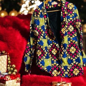 Grass Fields The African Shop Vibrant Patterned Jacket Sz 16 Women 1 button